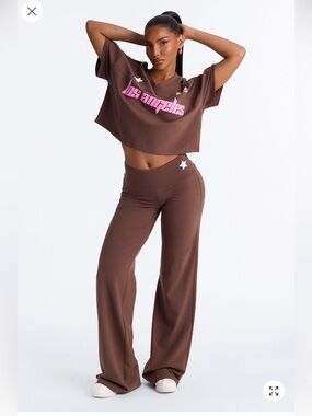 Fashion Nova Brown Leggings with Pink Los Angeles Waistband